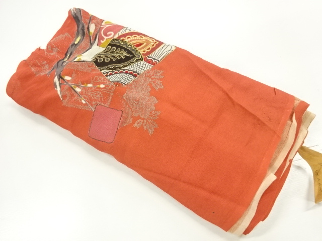 JAPANESE KIMONO / ANTIQUE ARAIHARI  FOR KIMONO / SILK / KINSHA / PLANTS